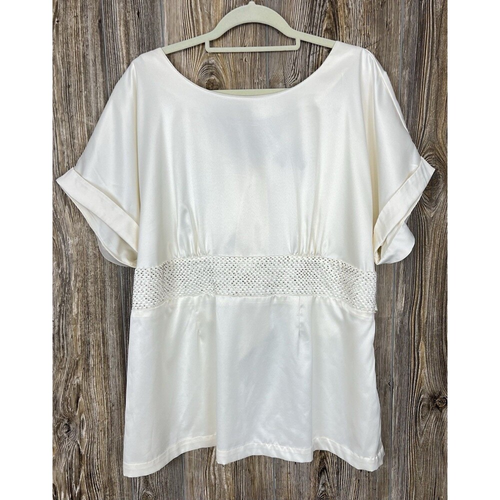 Lane Bryant Blouse Size 18/20 Ivory Embellished Tie Waist Feminine Elegant Chic